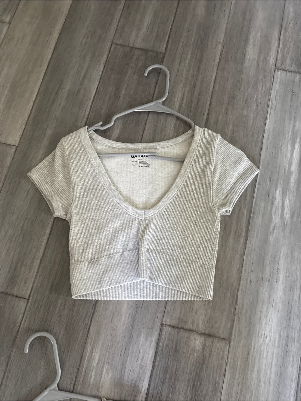 Garage Light Gray Ribbed V-Neck Cropped Tee